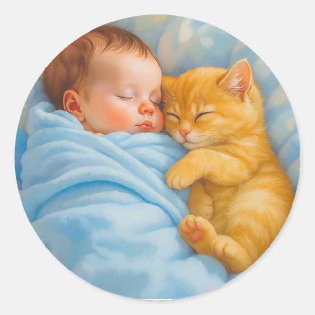 Adesivo Neném Menininho Amarrando com Kitten (Frente)