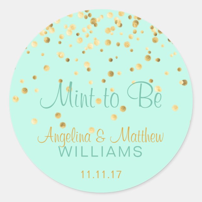 Adesivo Neo Mint to Be Mint Dourado Casamento Confetti (Frente)