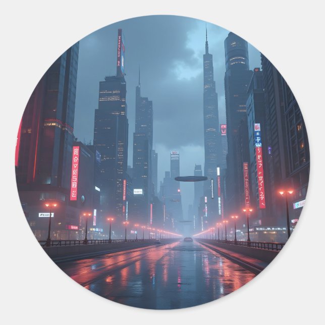 Adesivo Neon Amanhã – Paisagem Urbana Cyberpunk Clássica R (Frente)