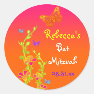 Adesivo Neon Butterflies e Flowers Bat Mitzvah Sticker