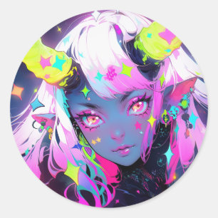 Adesivo Neon Colorful Kawaii Demon Anime Girl