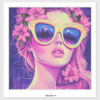 Adesivo Neon Dream Girl com óculos de sol florais