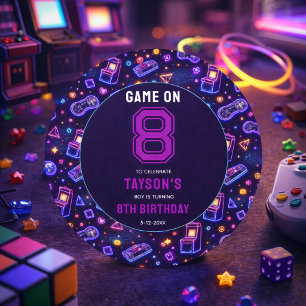 Adesivo Neon Glow Jogos de Arcade Retrô Aniversário de 8 a