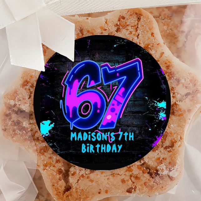 Adesivo Neon Graffiti Six Seven 7th Birthday Sticker (Criador carregado)