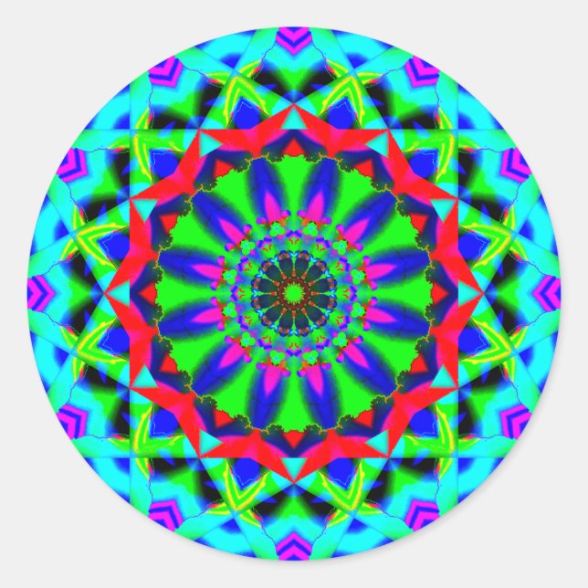 Adesivo Neon Kaleidoscope Brilhante | Abstrato Mandala (Frente)