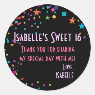 Adesivo Neon Lights Sweet 16 Party Favor Sticker