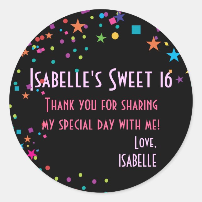 Adesivo Neon Lights Sweet 16 Party Favor Sticker (Frente)