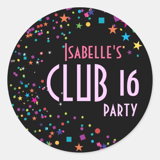 Adesivo Neon Lights Sweet 16 Party Favor Sticker (Frente)
