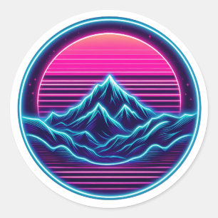 Adesivo Neon Mountain Circle Design - Retro Outdoor Aesthe