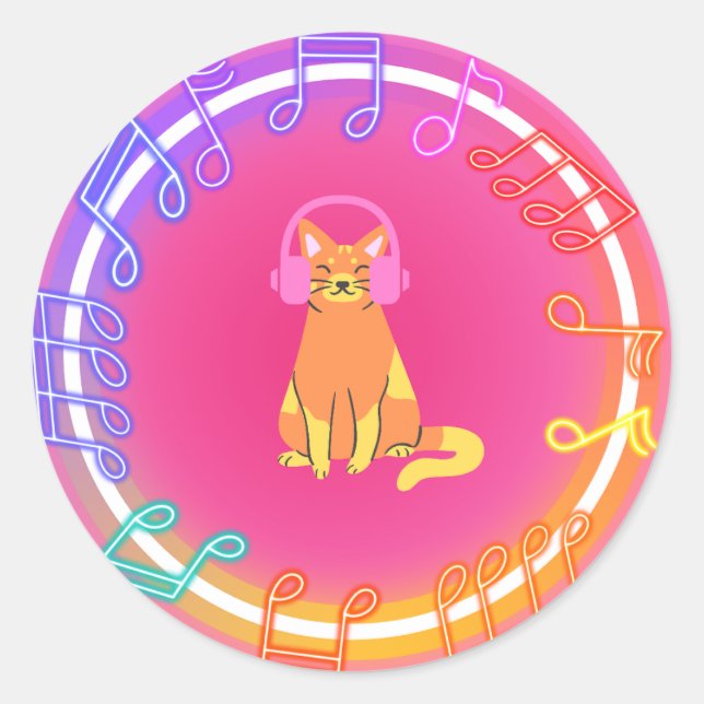 Adesivo Neon Music Cat Sticker (Frente)