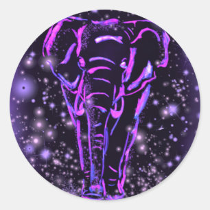 Adesivo Neon Purple Elephant Andando À Noite Estrelada 