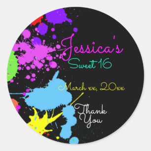 Adesivo Neon, respingos de tinta, Sweet Sixteen, Bat Mitzv