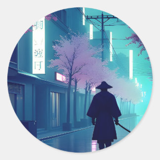 Adesivo Neon Samurai Sticker – Retro Anime Cyberpunk Tokyo