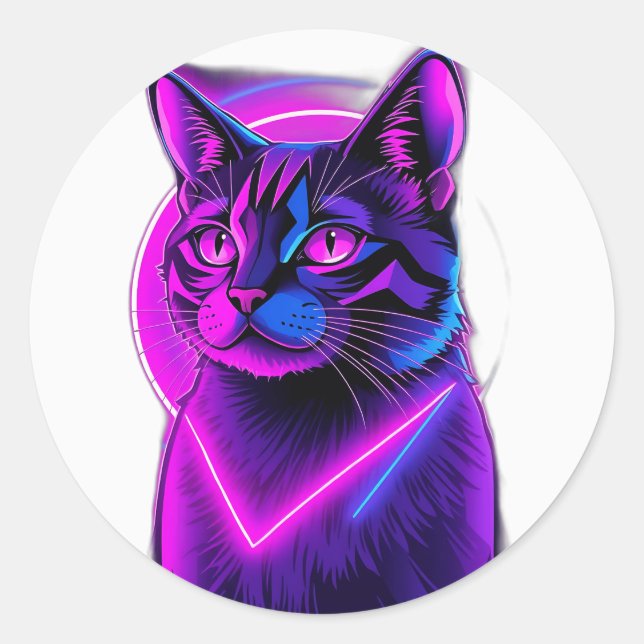 Adesivo Neon Synthwave Cat Art (Frente)