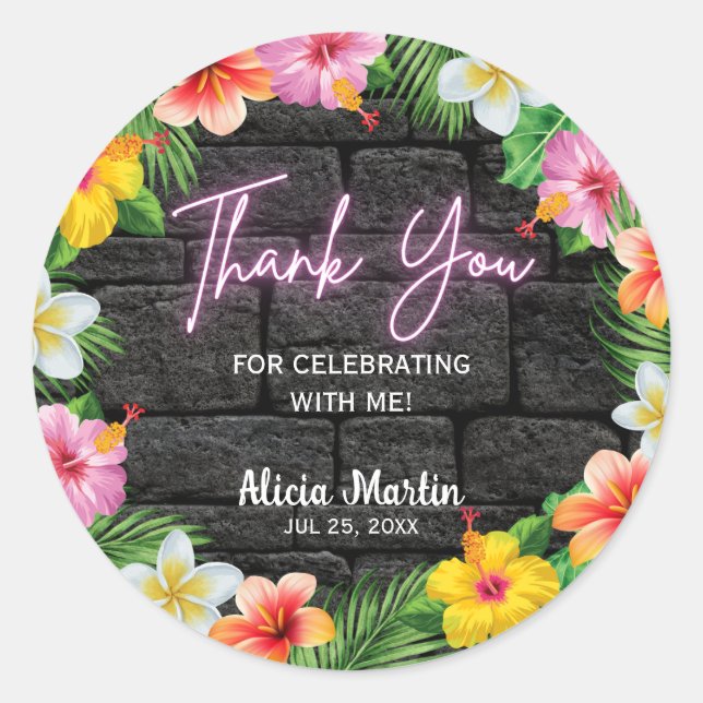 Adesivo Neon Tropical Forest Summer Hawaii Festa de aniver (Frente)