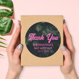 Adesivo Neon Tropical Pink Personalizado Obrigado Sticker