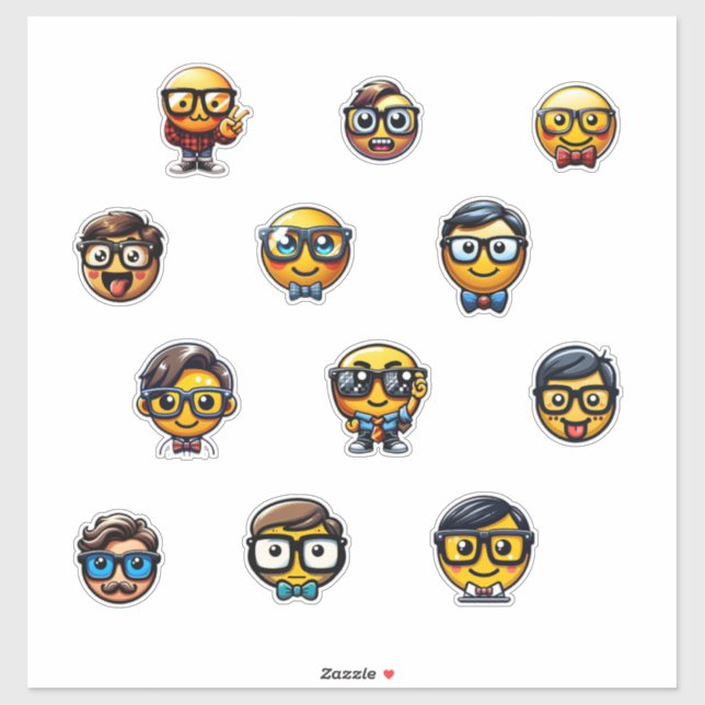 Adesivo Nerdy Emoji Head - Uma Coleção De Cute, Geeky Em (Folha)