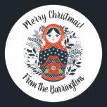 Adesivo Nesting Doll Christmas Matryoshka<br><div class="desc">Um bonitinho adesivo russo de boneca. Personalize-o com sua mensagem e seu nome. Projetado para você pelo Blackberry Boulevard.</div>