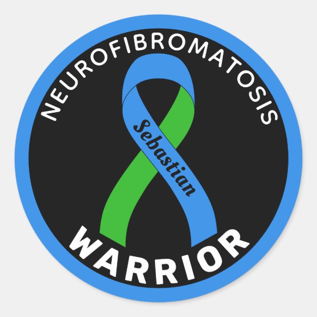 Adesivo Neurofibromatos Warrior Ribbon Black Round Sticker (Frente)