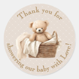 Adesivo Neutral Brown Teddy Bear Baby Shower Thank You