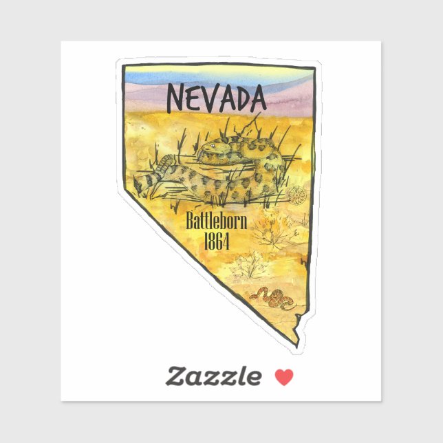 Adesivo Nevada Battleborn 1864 Rattlesnake State Shape (Folha)