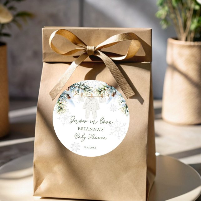 Adesivo Neve apaixonada flocos de neve chá de fraldas de i (Snow in love snowflakes winter baby shower favor stickers)