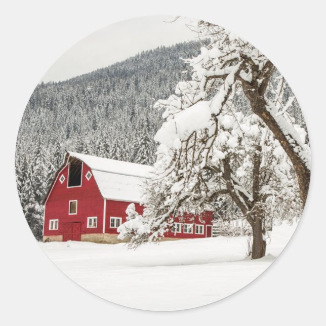 Adesivo Neve fresca em celeiro vermelho (Frente)