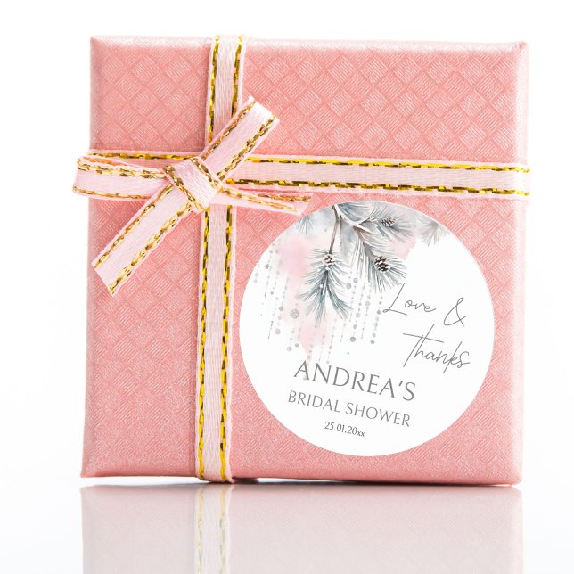 Adesivo Neve no favor de casamento de inverno (Snow in love winter bridal shower favor sticker watercolor pastel snowy pines thank you stickers)