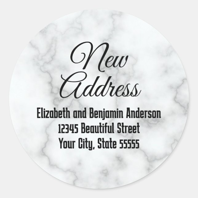 Adesivo New Address Faux White Marble Moving Announcement (Frente)