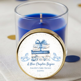Adesivo new chapter begins,blue bow books baby shower chic