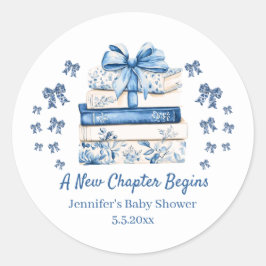 Adesivo new chapter begins,blue bow books baby shower cute