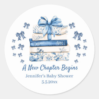 Adesivo new chapter begins,blue bow books baby shower cute