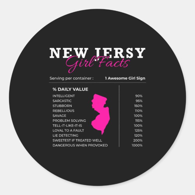 Adesivo New Jersey Girl Facts - Usa Nj Trenton Funny Garde (Frente)
