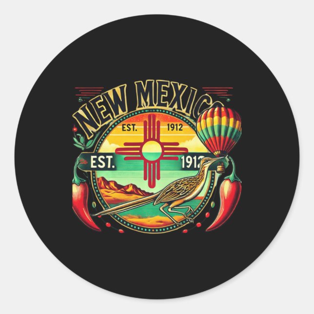 Adesivo New Mexico Zia Symbol, Roadrunner &amp; Chile Pepp (Frente)