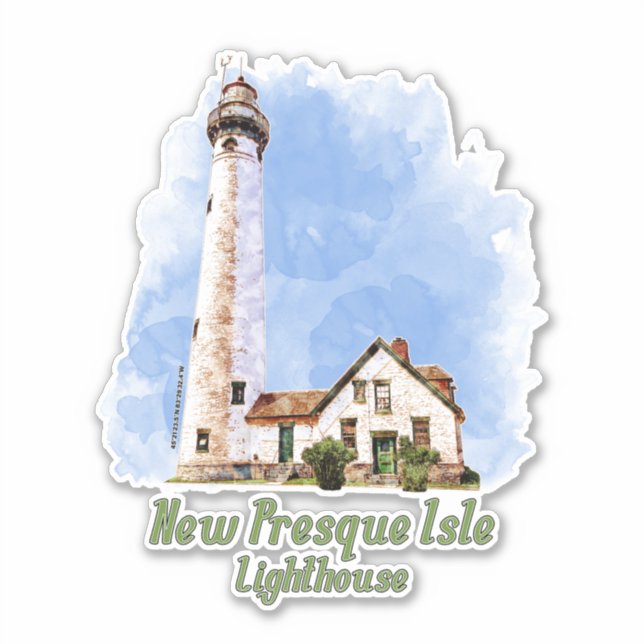 Adesivo New Presque Isle Lighthouse Watercolor - Michigan (Frente)