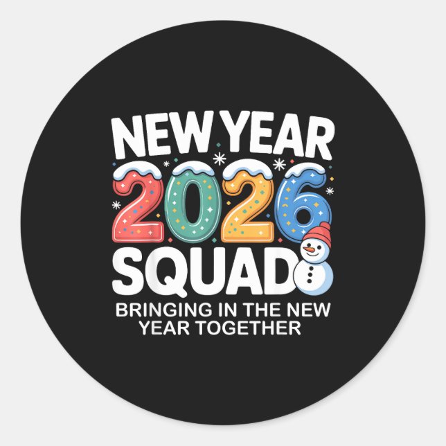 Adesivo New Year 2026 Squad Funny Snowman Holiday Celebrat (Frente)