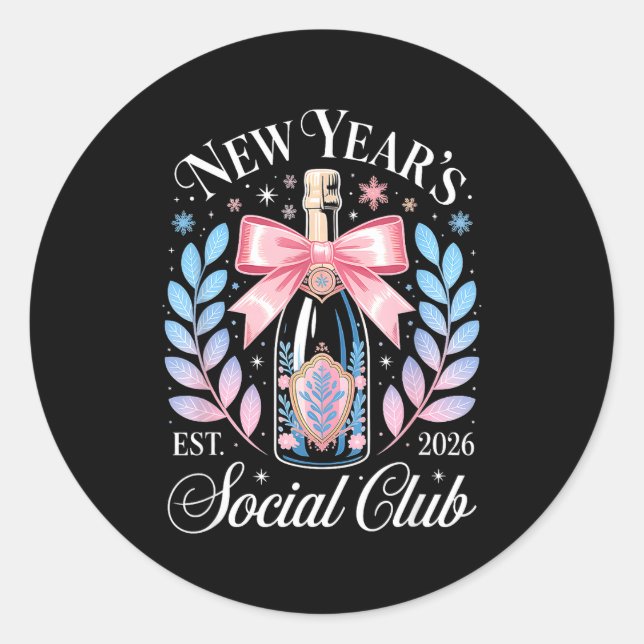 Adesivo New Year’s Social Club 2026 Elegant Champagne Art  (Frente)