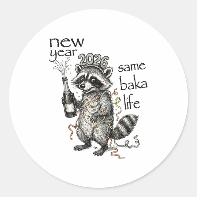 Adesivo New Year Same Baka Life Funny Raccoon New Year's E (Frente)