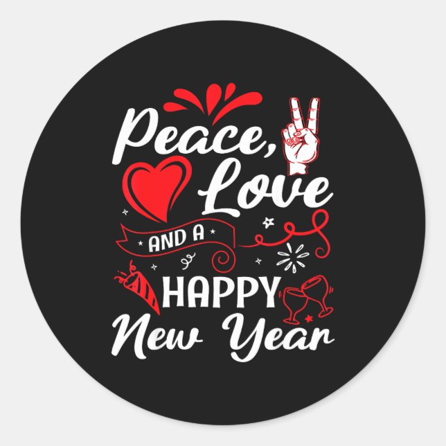 Adesivo New Year Wishes, Peace, Love, Happy New Year, New  (Frente)