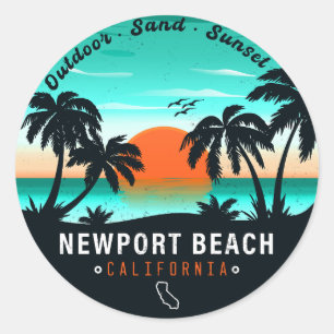 Adesivo Newport Beach California Retro Sunset Vacation 80s