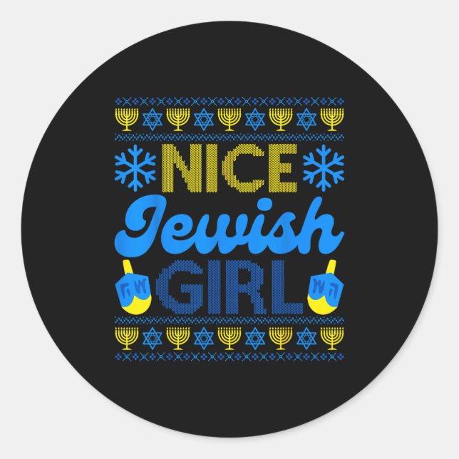 Adesivo Nice Jewish Girl Ugly Happy Hanukkah Sweater Chanu (Frente)