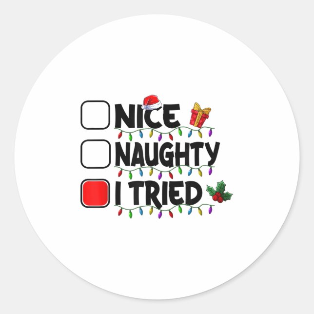 Adesivo Nice Naughty I Tried Christmas List Santa Xmas Lig (Frente)