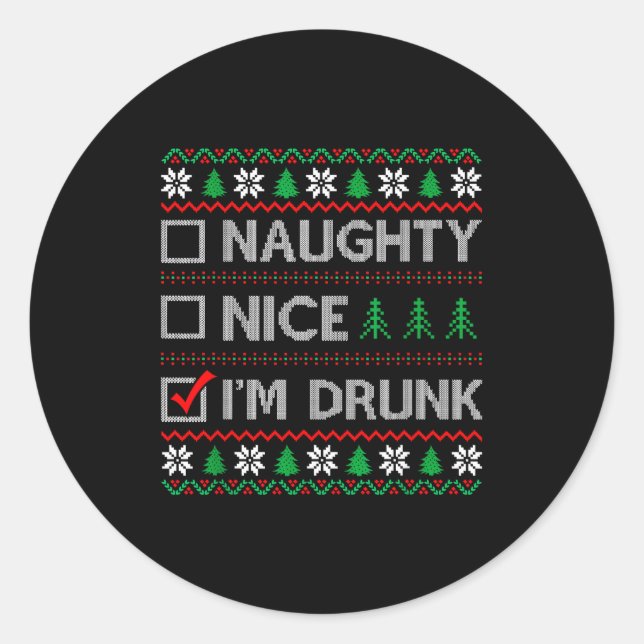 Adesivo Nice Naughty I'm Drunk Checklist Ugly Christmas Sw (Frente)
