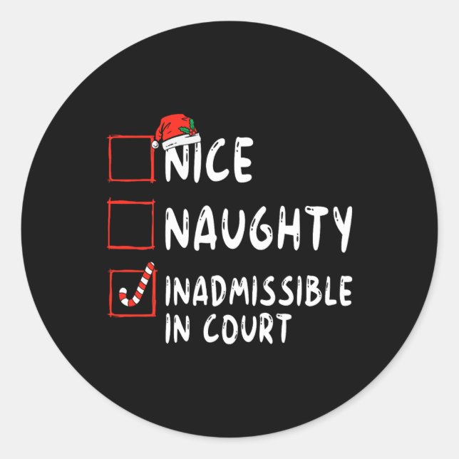Adesivo Nice Naughty Inadmissible In Court Christmas List  (Frente)