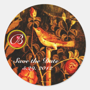 Adesivo NIGHTINGUE COM ROSAS MONOGRAMAS Amarelo Vermelho