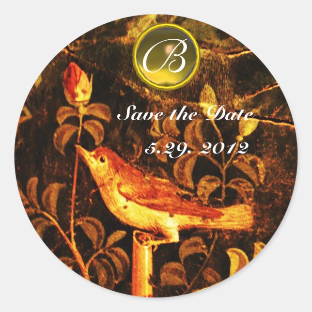 Adesivo NIGHTINGUE COM ROSAS MONOGRAMAS Amarelo Vermelho (Frente)