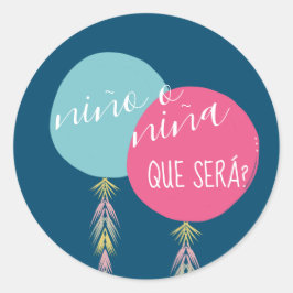 Adesivo Nina o Nino Gender Reveal Tassel Balloon Marinho