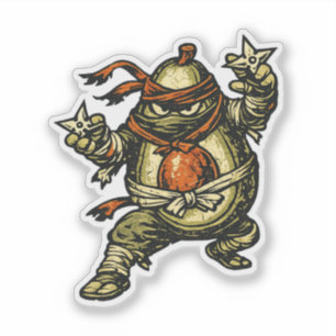 Adesivo Ninja Abacate — Guerreiro de Frutas Engraçado Retr