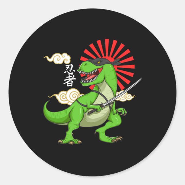 Adesivo Ninja T-rex Engraçado Estilo Japonês (Frente)