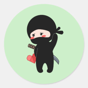 Adesivo Ninja Tímido e Corado Segurando Coração de Papel O